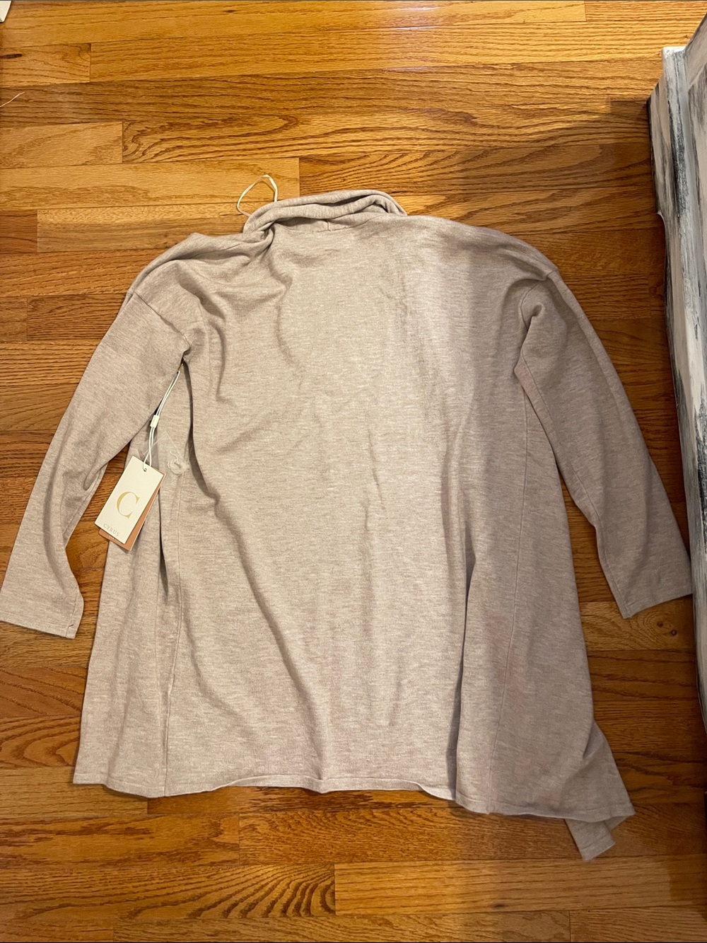 NWT Cyrus Light Taupe Open Front Rolled Hem Cardigan Sz S - Picture 8 of 11